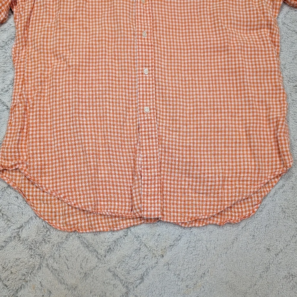 Ralph Lauren Shirt Mens XL Orange White Check Linen Button Up Short Sleeve